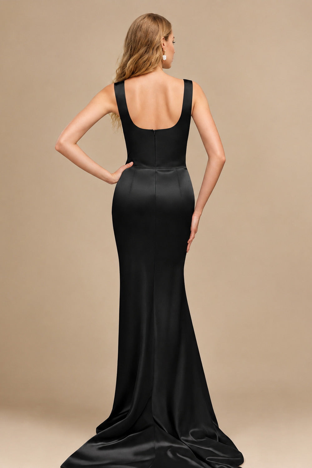 Rutipo Black Flattering Square Neckline Ruched Wasit Prom Dresses With High Slit