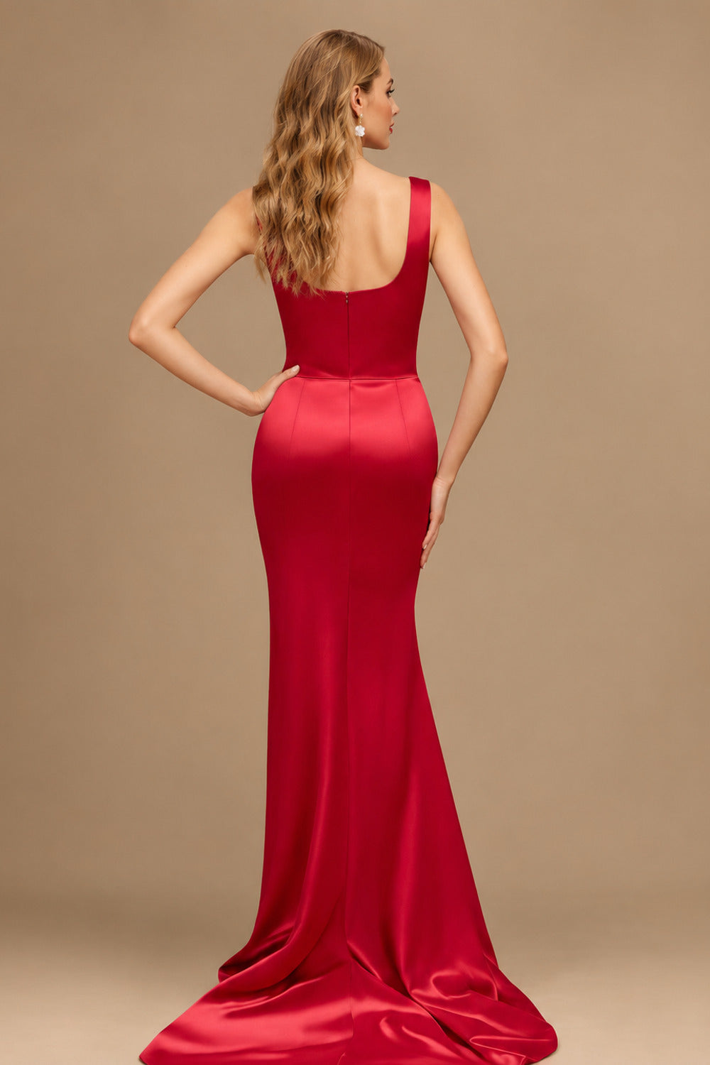 Rutipo Red Flattering Square Neckline Ruched Wasit Prom Dresses With High Slit
