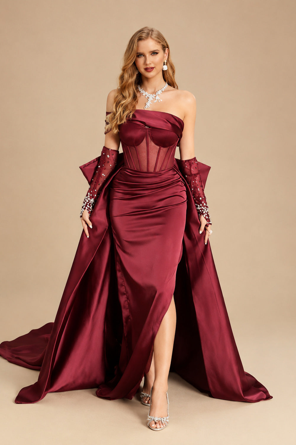 Rutipo As Picture Sparkly Beading Sheath/Column Slit Prom Dresses
