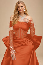 Rutipo Burnt Orange Sparkly Beading Sheath/Column Slit Prom Dresses
