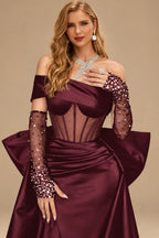 Rutipo Cabernet Sparkly Beading Sheath/Column Slit Prom Dresses