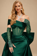 Rutipo Dark Green Sparkly Beading Sheath/Column Slit Prom Dresses