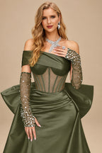 Rutipo Olive Green Sparkly Beading Sheath/Column Slit Prom Dresses