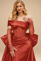 Rutipo Vermilion Sparkly Beading Sheath/Column Slit Prom Dresses
