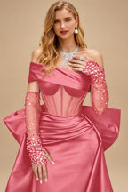Rutipo Watermelon Sparkly Beading Sheath/Column Slit Prom Dresses