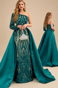 Rutipo As Picture Sequined Long Sleeves One-Shoulder Prom Dresses