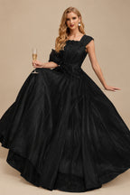 Rutipo Black A-Line Asymmetrical Sleeveless Floor-Length Organza/Satin Prom Dresses