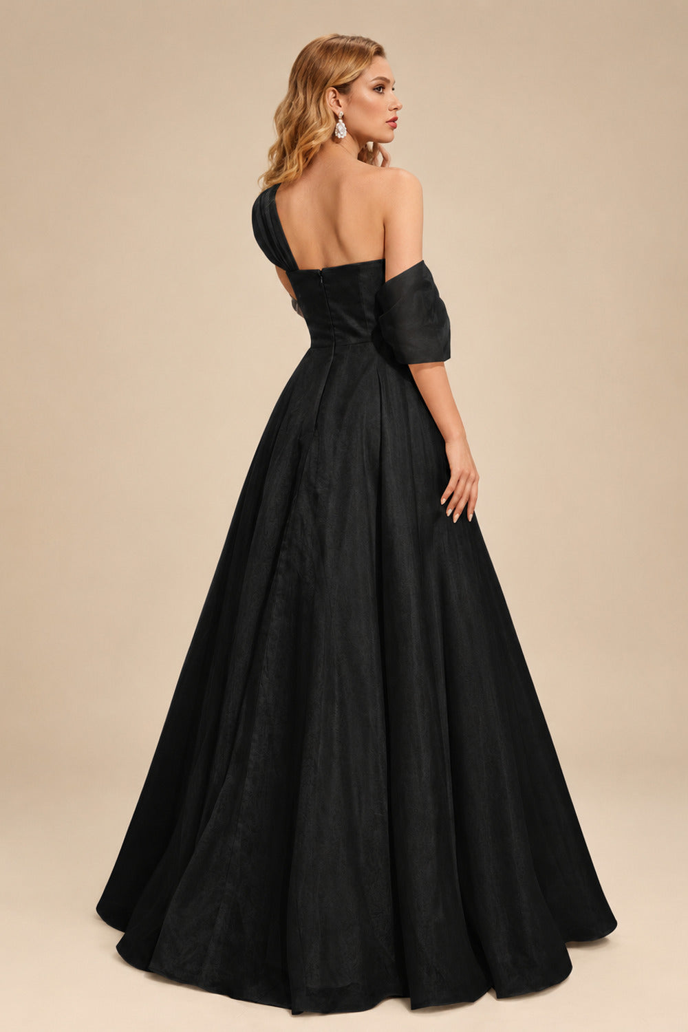 Rutipo Black A-Line Asymmetrical Sleeveless Floor-Length Organza/Satin Prom Dresses