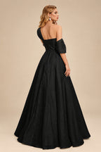 Rutipo Black A-Line Asymmetrical Sleeveless Floor-Length Organza/Satin Prom Dresses