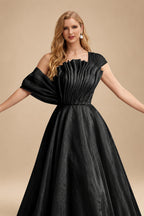 Rutipo Black A-Line Asymmetrical Sleeveless Floor-Length Organza/Satin Prom Dresses