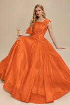 Rutipo Burnt Orange A-Line Asymmetrical Sleeveless Floor-Length Organza/Satin Prom Dresses
