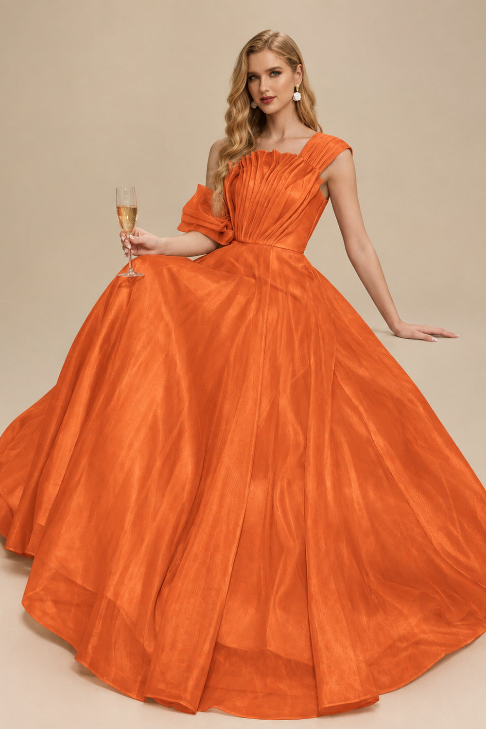 Rutipo Burnt Orange A-Line Asymmetrical Sleeveless Floor-Length Organza/Satin Prom Dresses