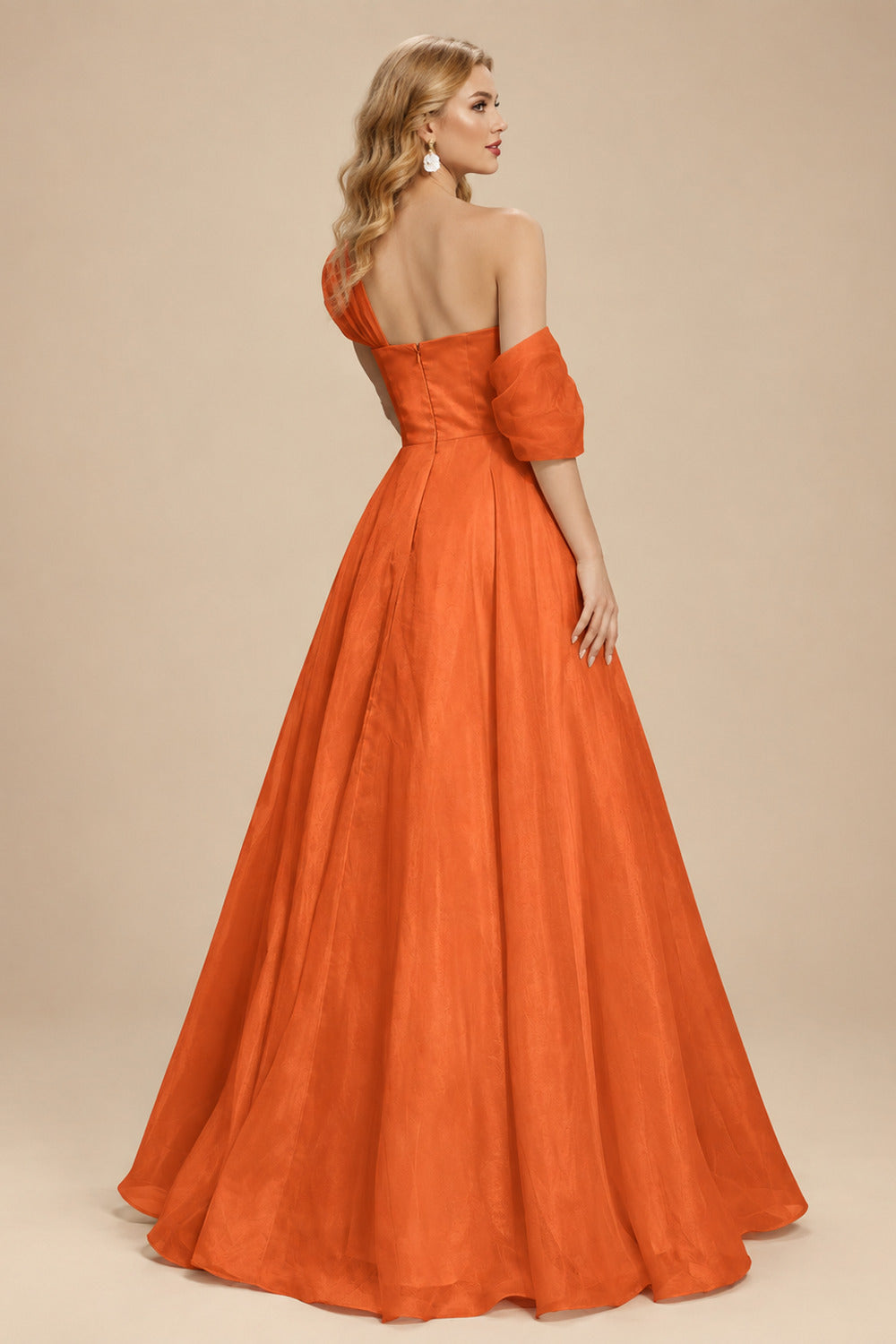 Rutipo Burnt Orange A-Line Asymmetrical Sleeveless Floor-Length Organza/Satin Prom Dresses