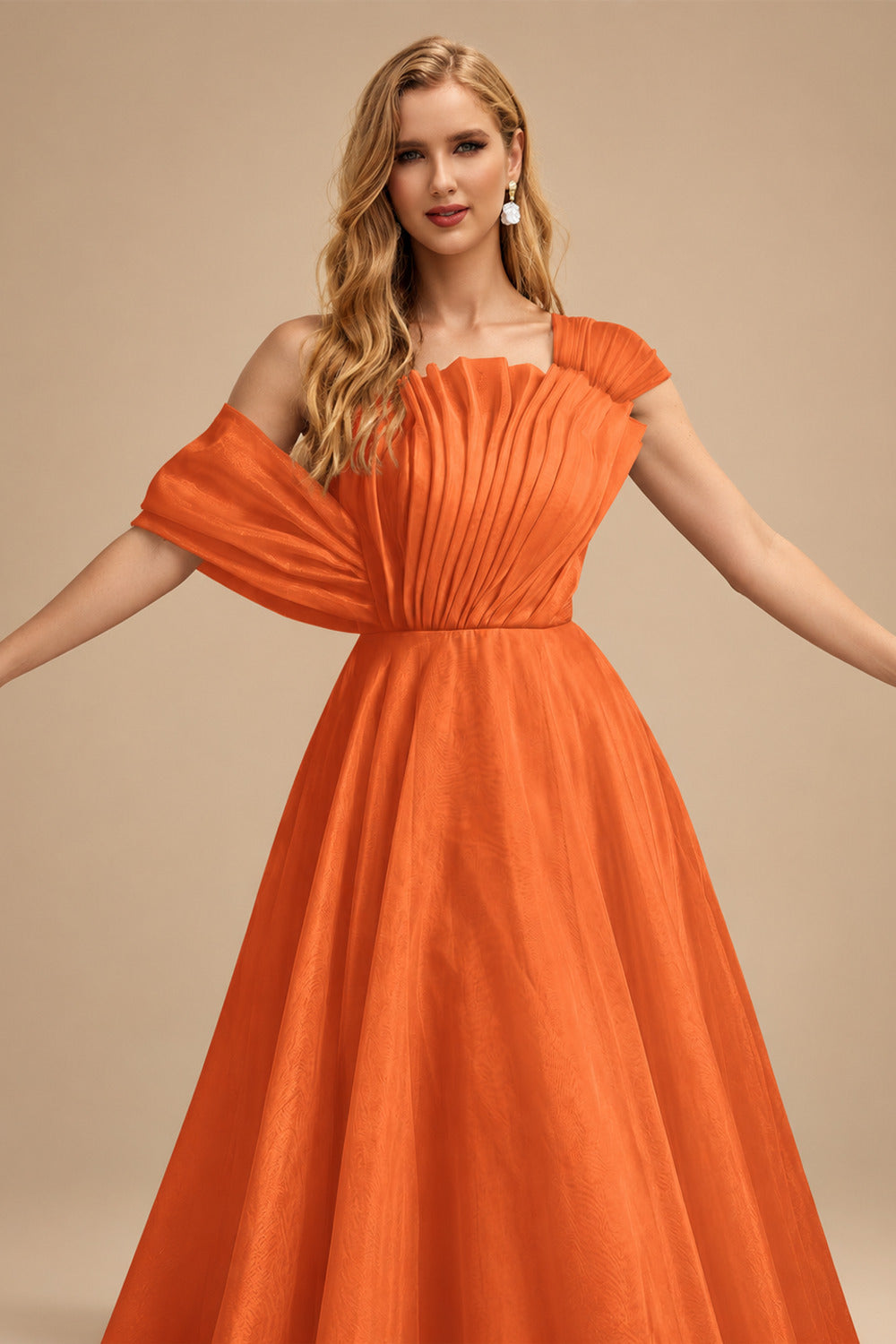 Rutipo Burnt Orange A-Line Asymmetrical Sleeveless Floor-Length Organza/Satin Prom Dresses