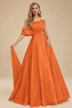 Rutipo Burnt Orange A-Line Asymmetrical Sleeveless Floor-Length Organza/Satin Prom Dresses
