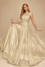 Rutipo Champagne A-Line Asymmetrical Sleeveless Floor-Length Organza/Satin Prom Dresses