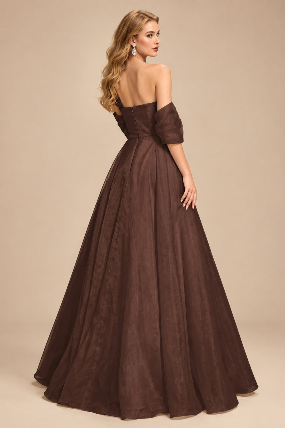 Rutipo Chocolate A-Line Asymmetrical Sleeveless Floor-Length Organza/Satin Prom Dresses
