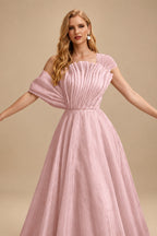 Rutipo Dusty Rose A-Line Asymmetrical Sleeveless Floor-Length Organza/Satin Prom Dresses