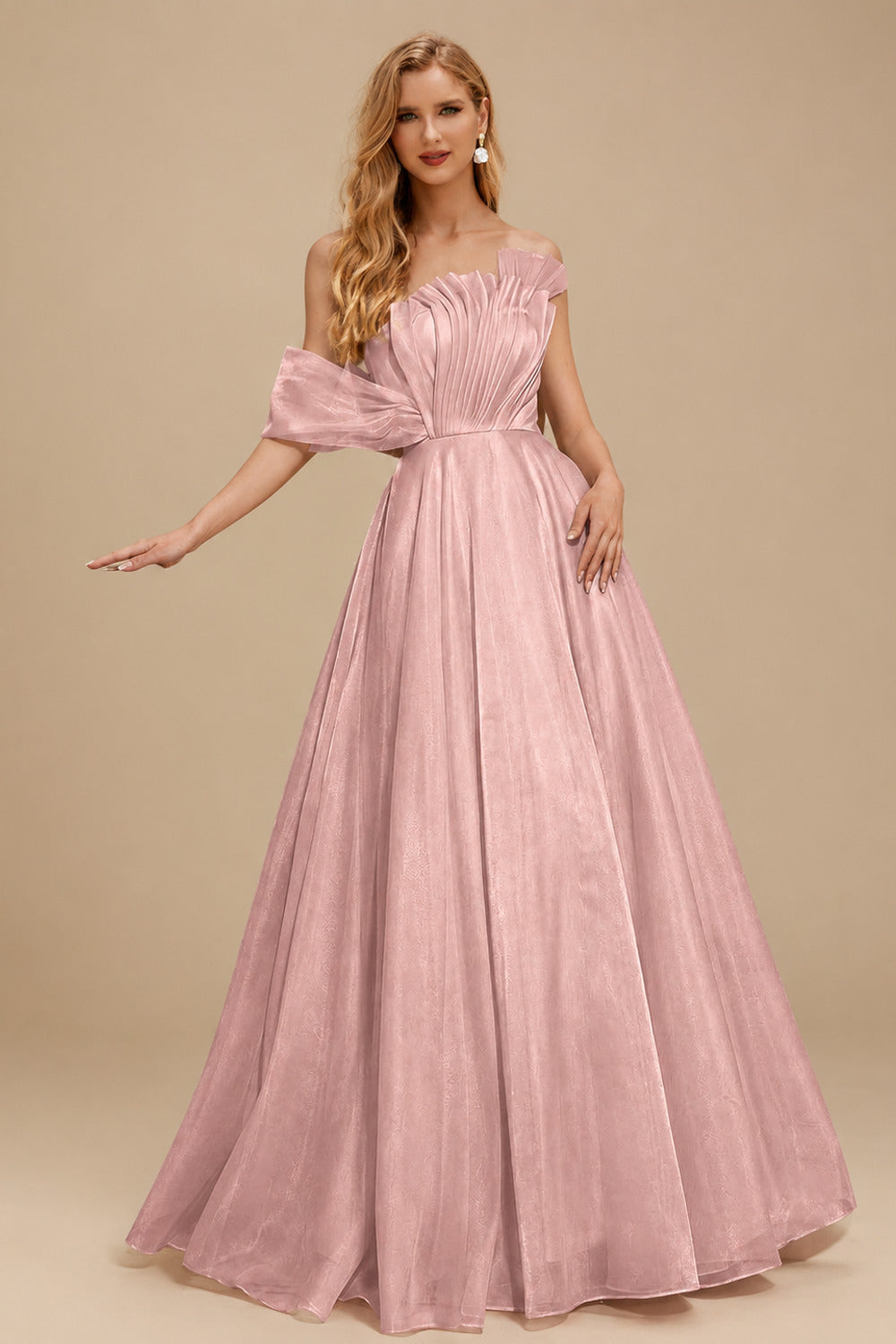 Rutipo Dusty Rose A-Line Asymmetrical Sleeveless Floor-Length Organza/Satin Prom Dresses