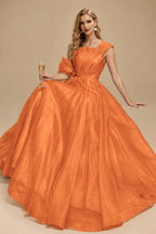 Rutipo Orange A-Line Asymmetrical Sleeveless Floor-Length Organza/Satin Prom Dresses