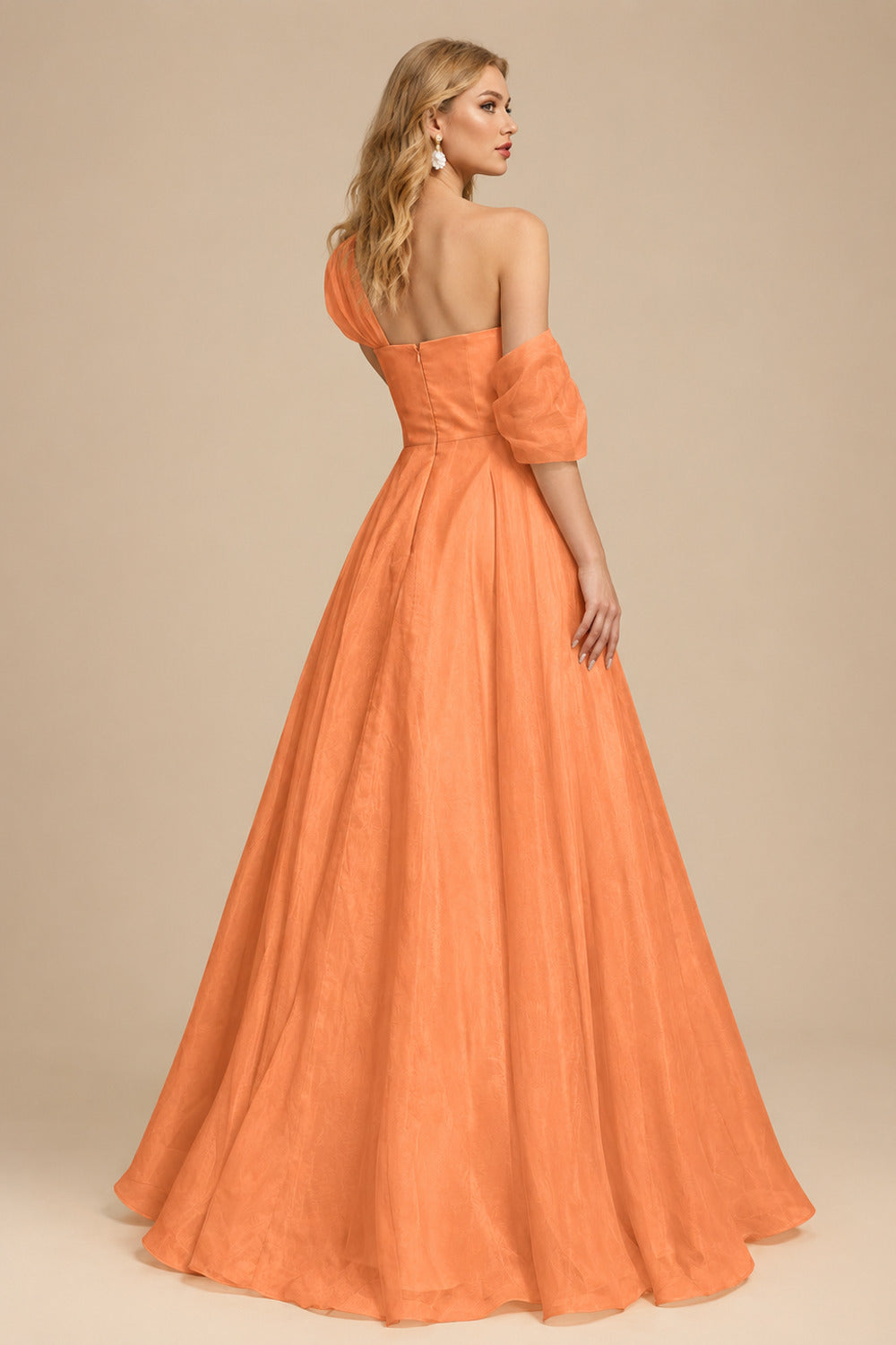 Rutipo Orange A-Line Asymmetrical Sleeveless Floor-Length Organza/Satin Prom Dresses