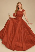 Rutipo Terracotta A-Line Asymmetrical Sleeveless Floor-Length Organza/Satin Prom Dresses