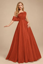 Rutipo Terracotta A-Line Asymmetrical Sleeveless Floor-Length Organza/Satin Prom Dresses