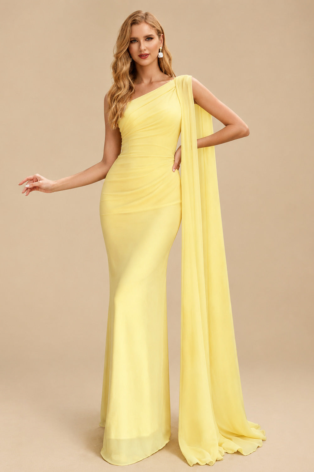 Rutipo As Picture Unique Riched One-Shoulder Chiffon Prom Dresses With Shoulder Side Drape