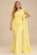 Rutipo As Picture Unique Riched One-Shoulder Chiffon Prom Dresses With Shoulder Side Drape