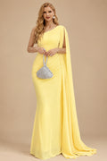 Rutipo As Picture Unique Riched One-Shoulder Chiffon Prom Dresses With Shoulder Side Drape