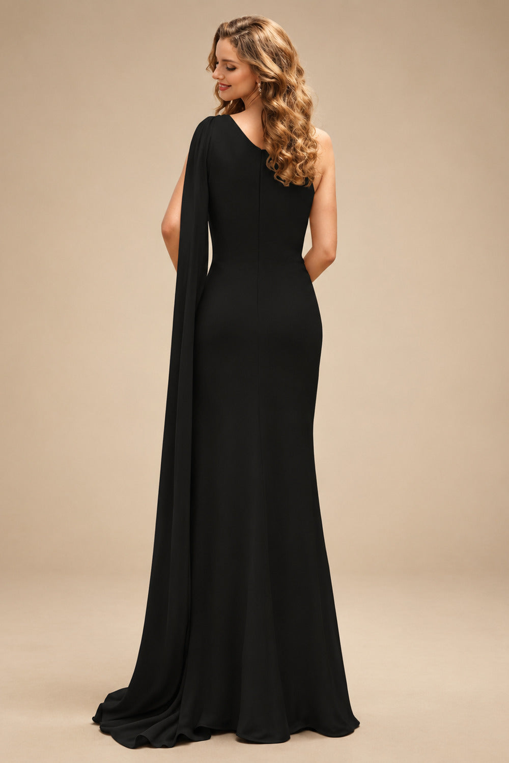 Rutipo Black Unique Riched One-Shoulder Chiffon Prom Dresses With Shoulder Side Drape