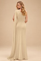 Rutipo Champagne Unique Riched One-Shoulder Chiffon Prom Dresses With Shoulder Side Drape