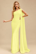 Rutipo Daffodil Unique Riched One-Shoulder Chiffon Prom Dresses With Shoulder Side Drape