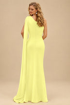 Rutipo Daffodil Unique Riched One-Shoulder Chiffon Prom Dresses With Shoulder Side Drape