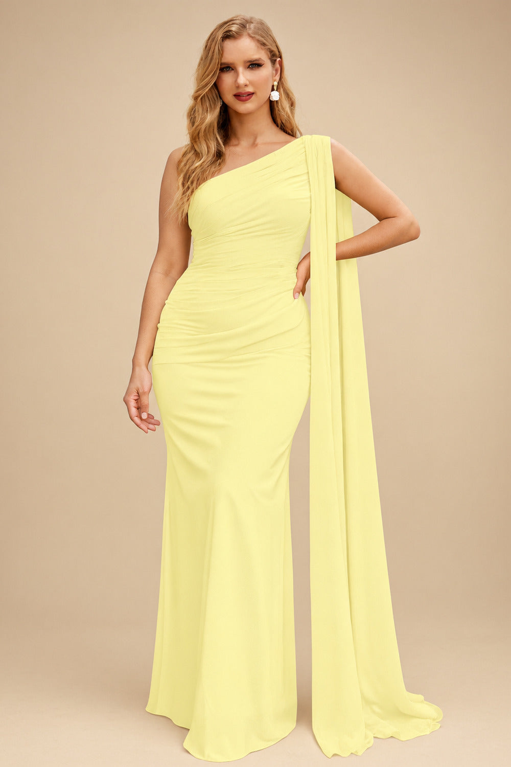 Rutipo Daffodil Unique Riched One-Shoulder Chiffon Prom Dresses With Shoulder Side Drape