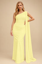 Rutipo Daffodil Unique Riched One-Shoulder Chiffon Prom Dresses With Shoulder Side Drape