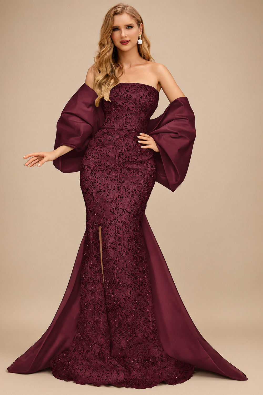 Rutipo Cabernet Trumpet/Mermaid Off-The-Shoulder Sequined Prom Dresses With Split Front