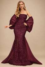 Rutipo Cabernet Trumpet/Mermaid Off-The-Shoulder Sequined Prom Dresses With Split Front