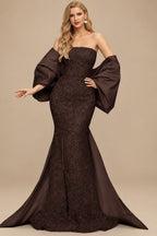 Rutipo Chocolate Trumpet/Mermaid Off-The-Shoulder Sequined Prom Dresses With Split Front