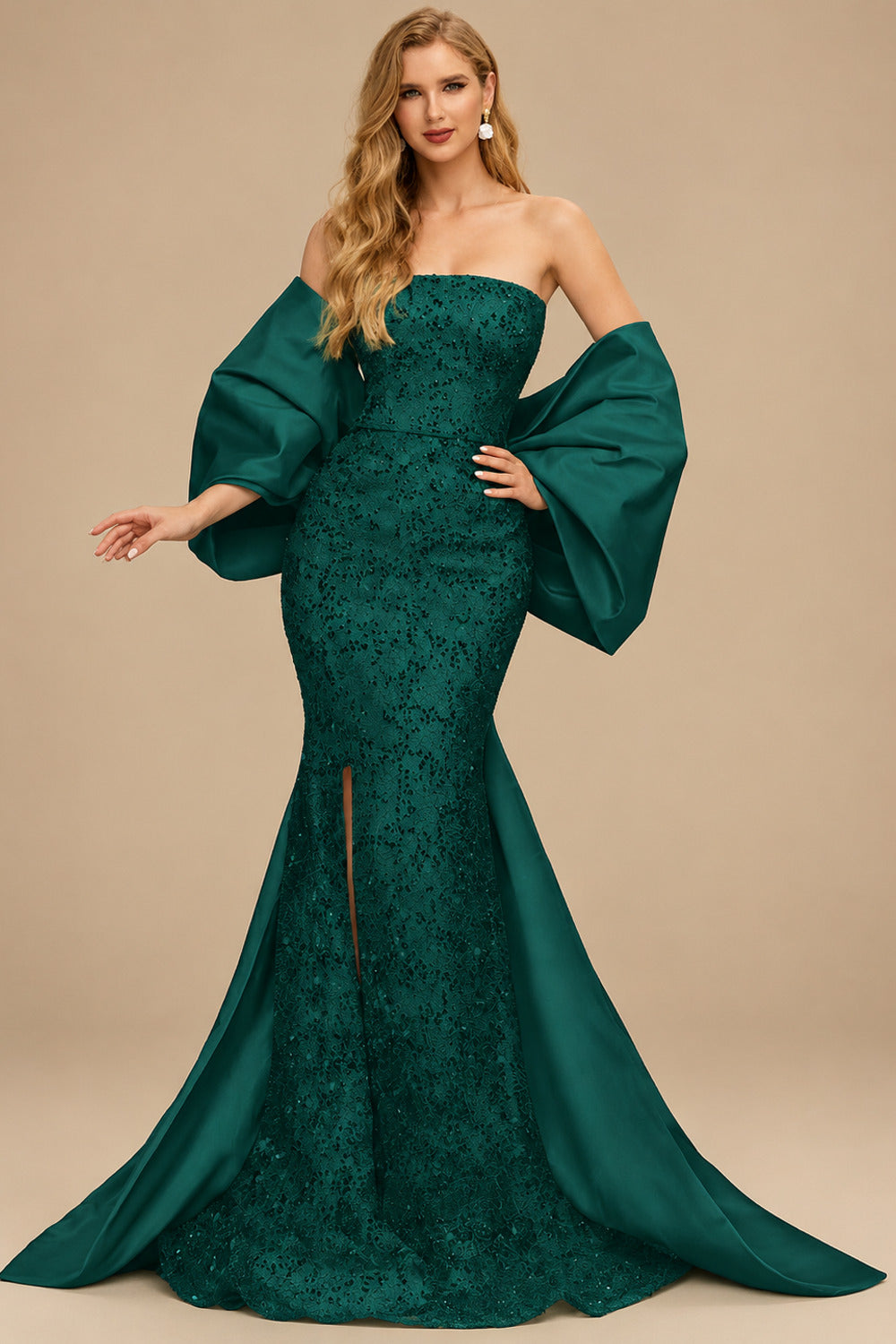 Rutipo Emerald Trumpet/Mermaid Off-The-Shoulder Sequined Prom Dresses With Split Front