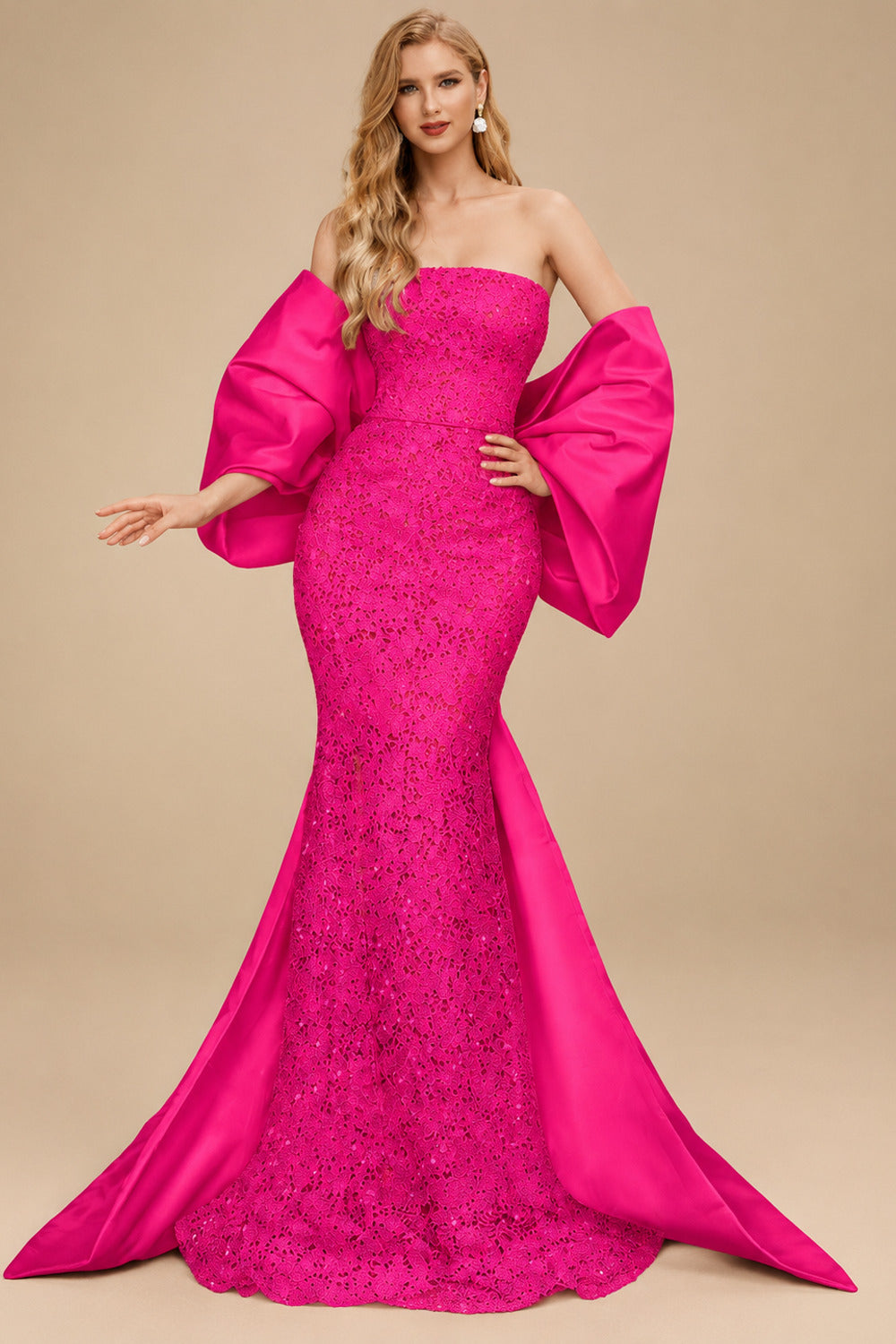 Rutipo Hot Pink Trumpet/Mermaid Off-The-Shoulder Sequined Prom Dresses With Split Front
