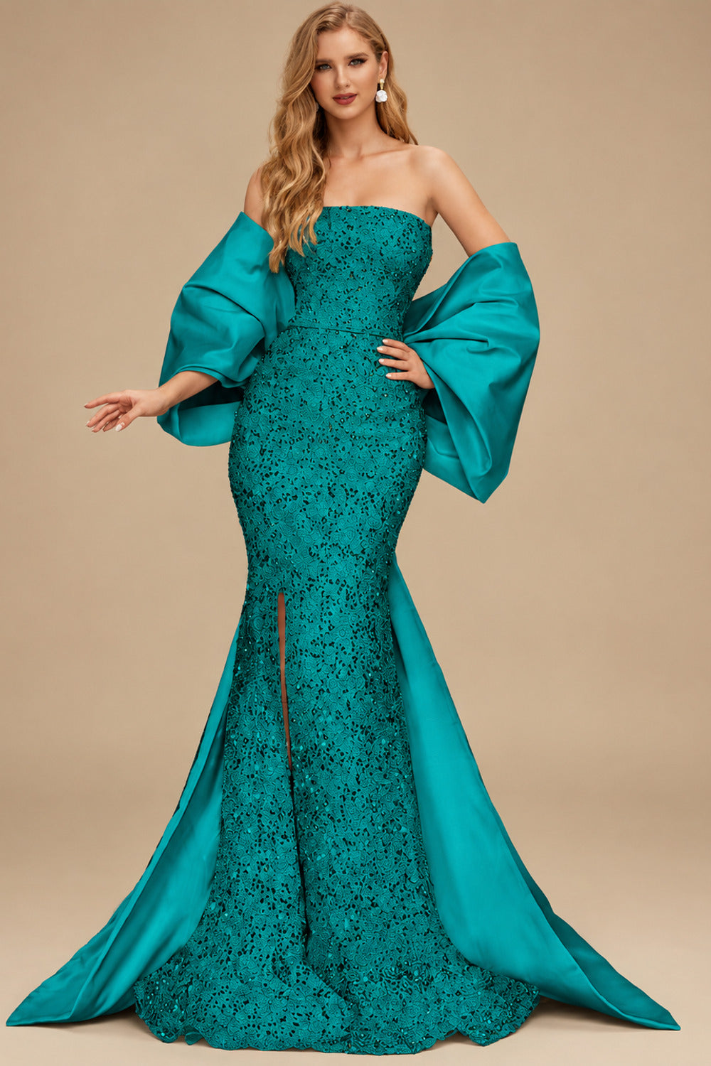 Rutipo Jade Trumpet/Mermaid Off-The-Shoulder Sequined Prom Dresses With Split Front