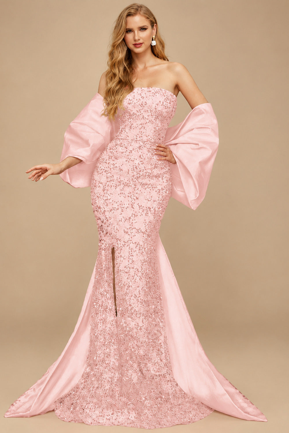 Rutipo Rose Gold Trumpet/Mermaid Off-The-Shoulder Sequined Prom Dresses With Split Front