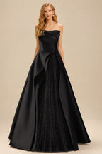 Rutipo Black A-Line Strapless Sleeveless Floor-Length Satin Prom Dresses