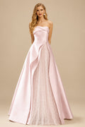 Rutipo Blushing Pink A-Line Strapless Sleeveless Floor-Length Satin Prom Dresses