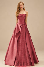 Rutipo Cinnamon Rose A-Line Strapless Sleeveless Floor-Length Satin Prom Dresses