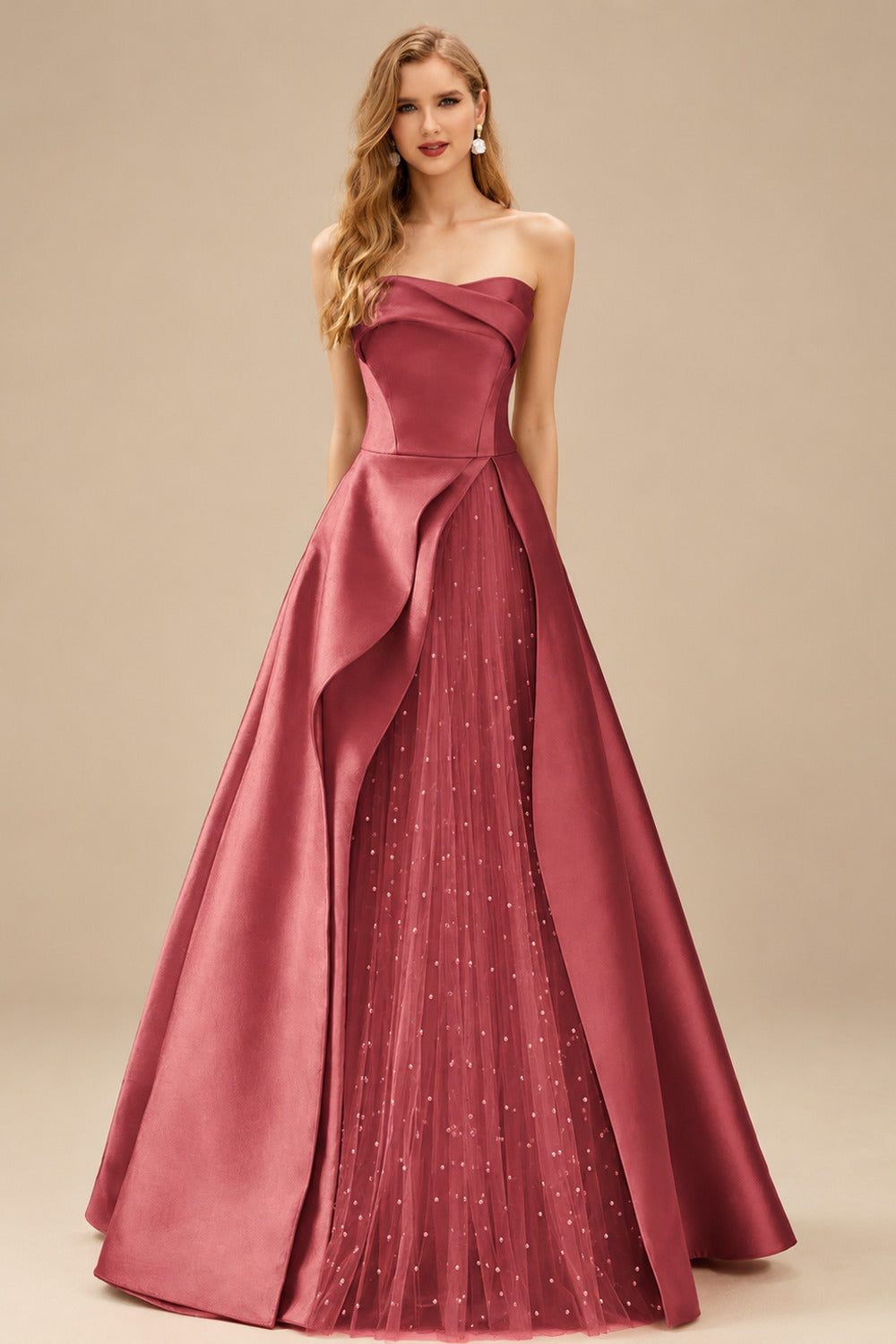 Rutipo Cinnamon Rose A-Line Strapless Sleeveless Floor-Length Satin Prom Dresses