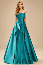 Rutipo Jade A-Line Strapless Sleeveless Floor-Length Satin Prom Dresses