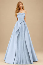 Rutipo Mist A-Line Strapless Sleeveless Floor-Length Satin Prom Dresses