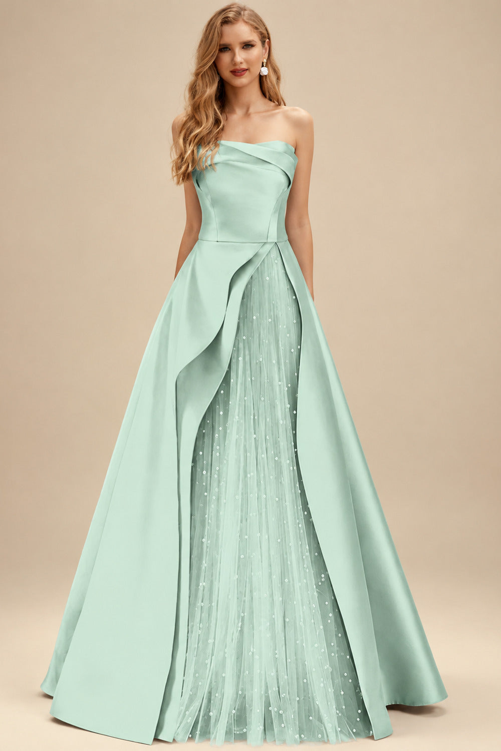 Rutipo Sage Green A-Line Strapless Sleeveless Floor-Length Satin Prom Dresses